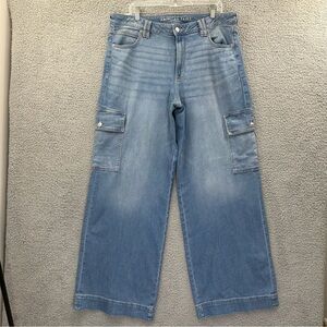 American Eagle Super High Rise Baggy Wide Leg Jeans Cargo Medium Women 16L x 33